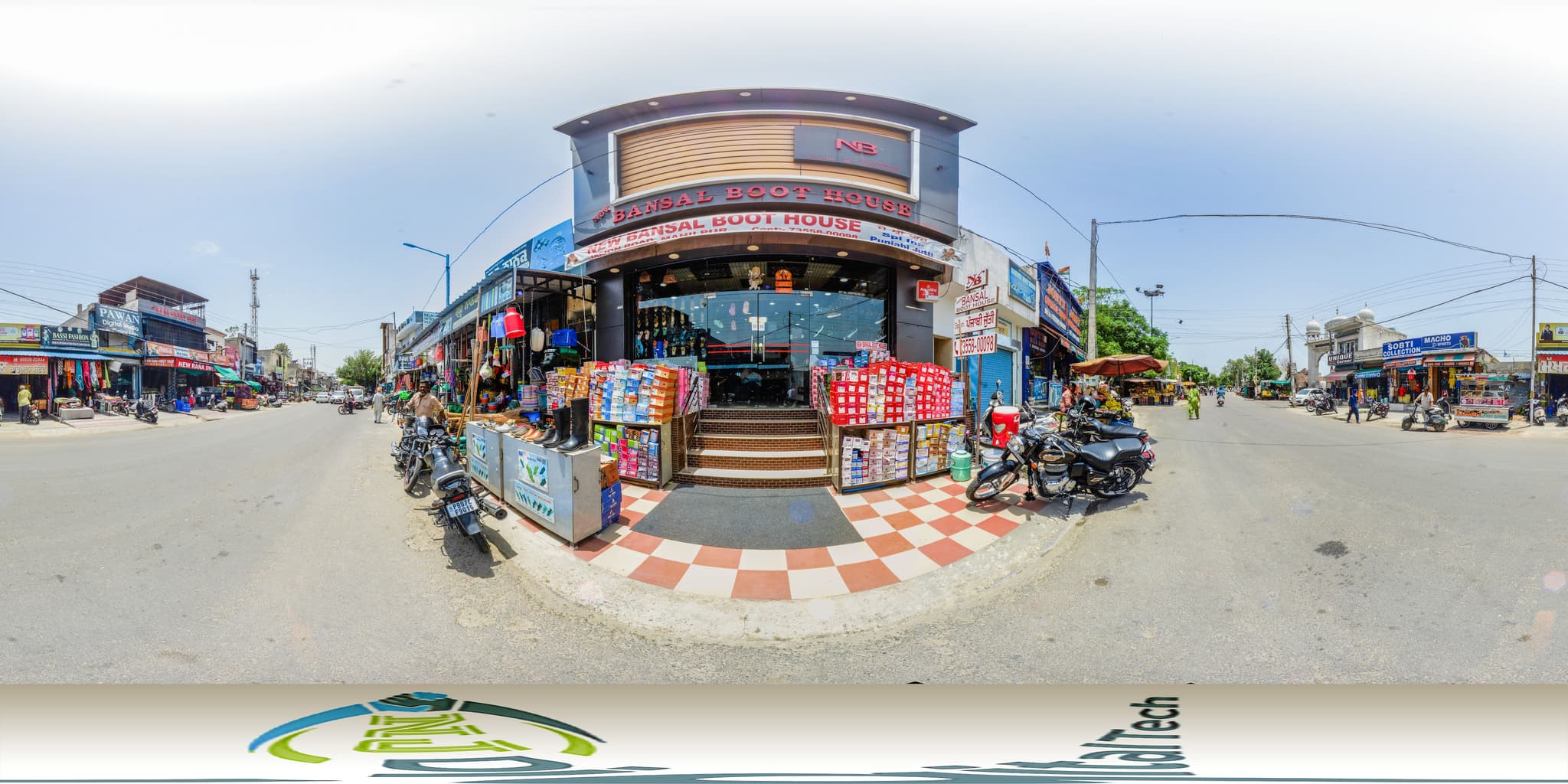 A 360° view of the New Bansal Boot House shopfront on Jaijon Road, Mahilpur